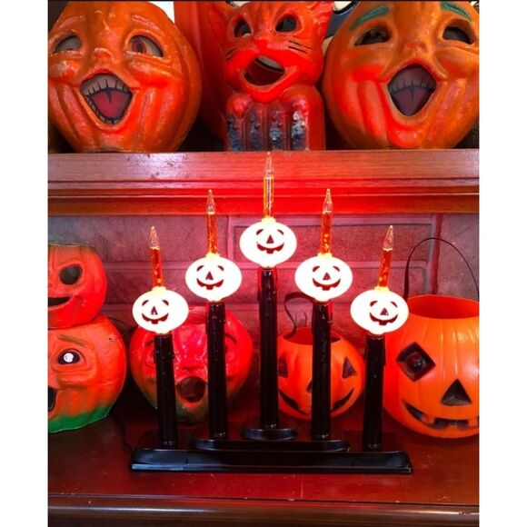 Retro Jack O'Lantern Pumpkin Bubble Lights Halloween Electric Candelabra - Picture 2 of 2